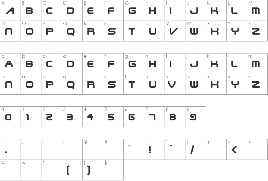 SteelWolf font character map preview