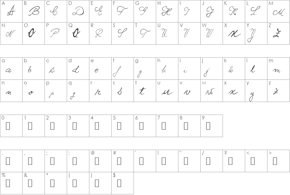 Stefan_Handwrite1.0 font character map preview