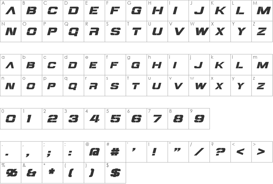 Steiner font character map preview