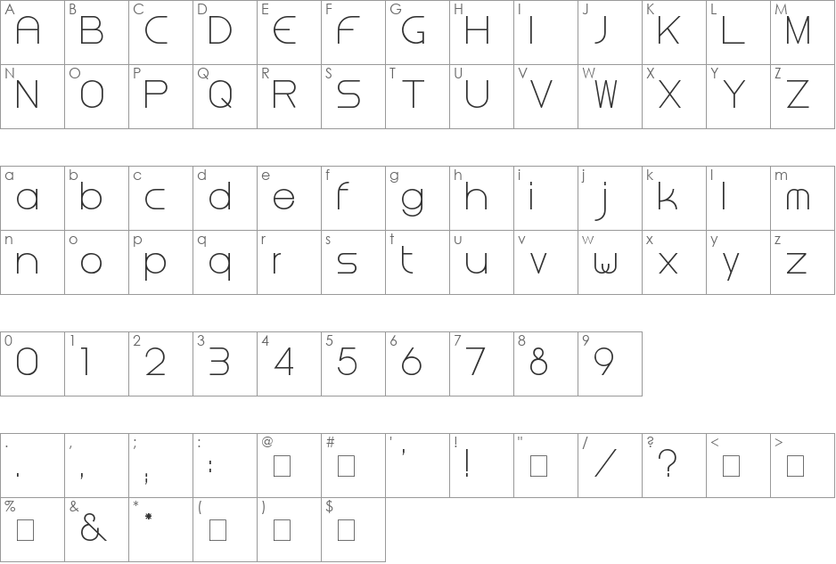 Steiner font character map preview