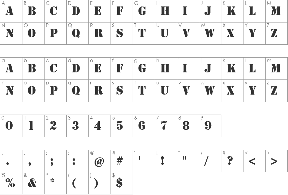 Stencil Std font character map preview