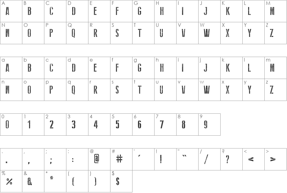 Stencil WW II font character map preview