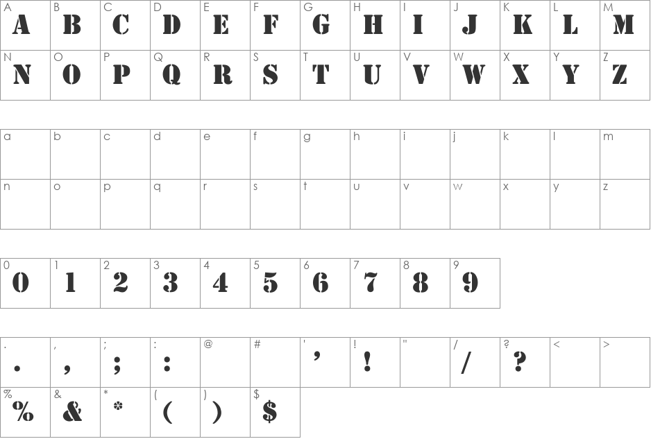 Stencil-Normal font character map preview