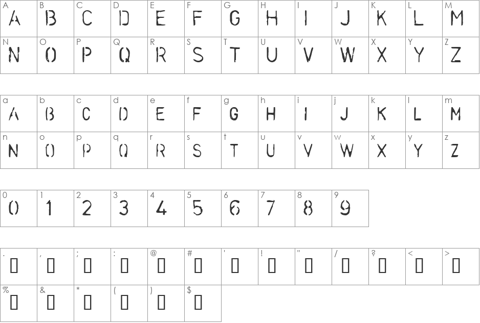 Stencilcase font character map preview