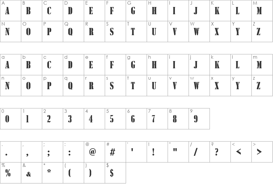StencilComD font character map preview