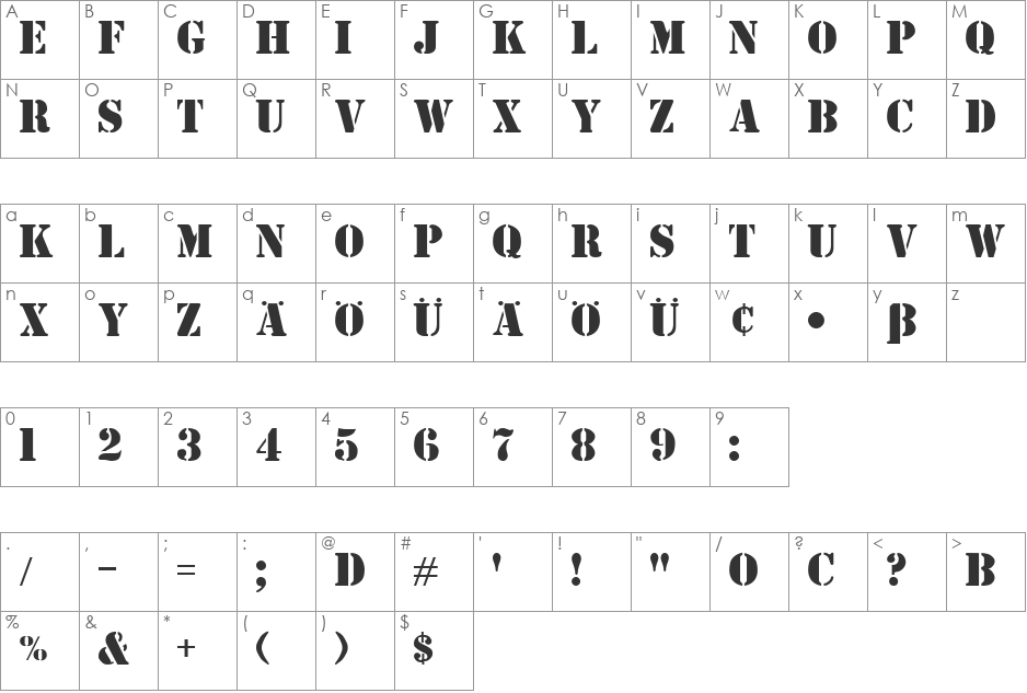 StencilCut.fog font character map preview