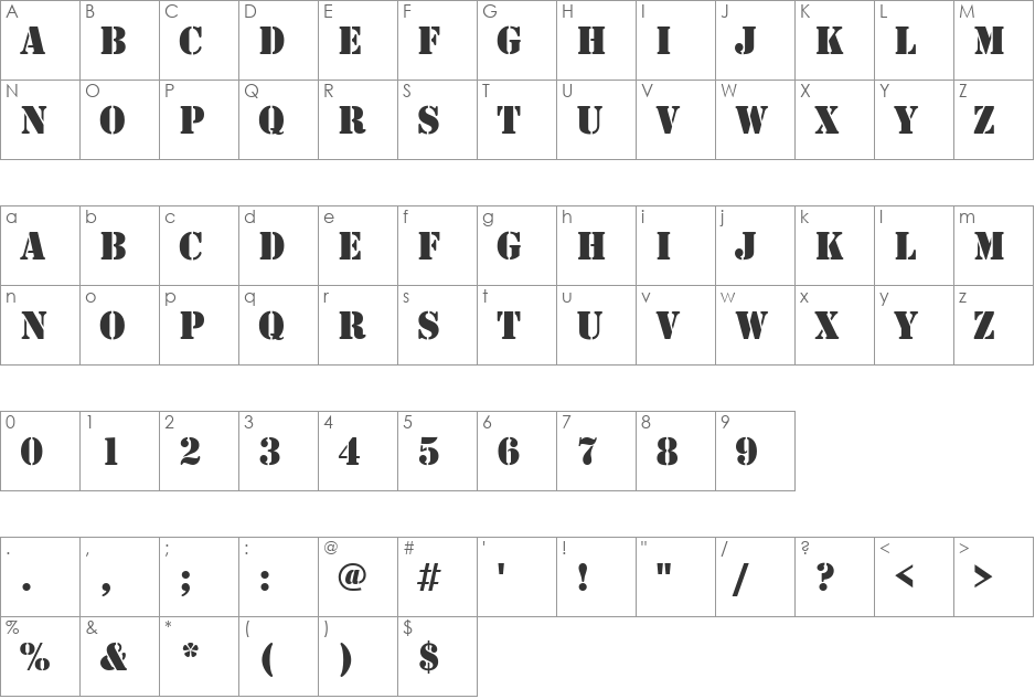StencilDEE font character map preview