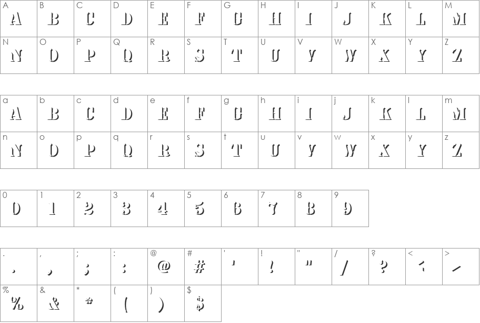 StencilOnlShaD font character map preview
