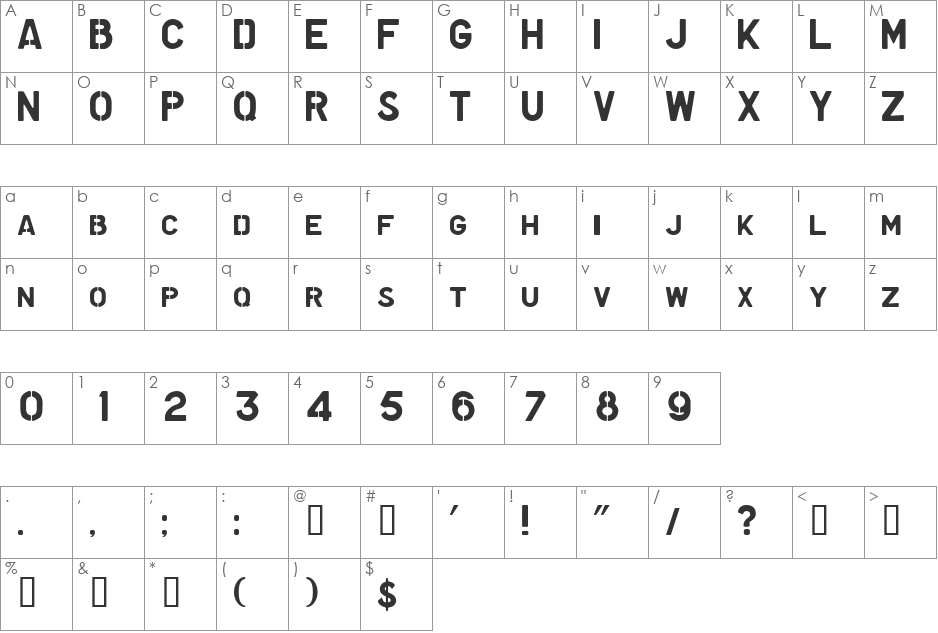 stency font character map preview