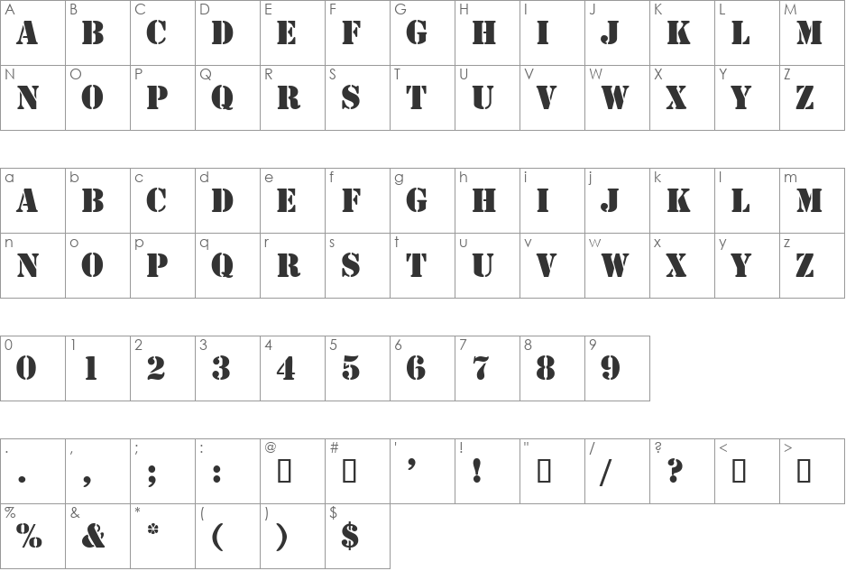 Stenford Black DB font character map preview