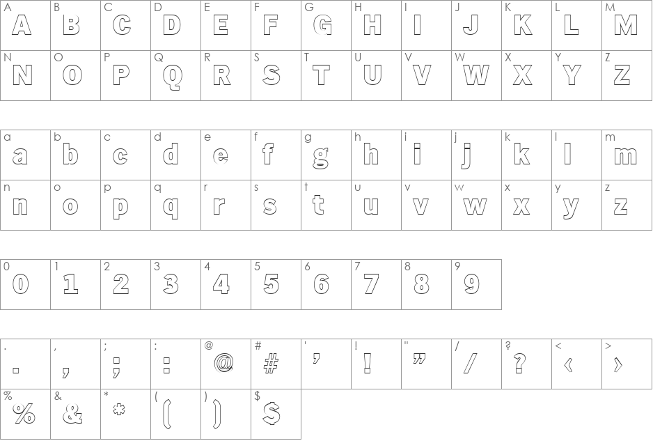 StephenBeckerOutline-Heavy font character map preview