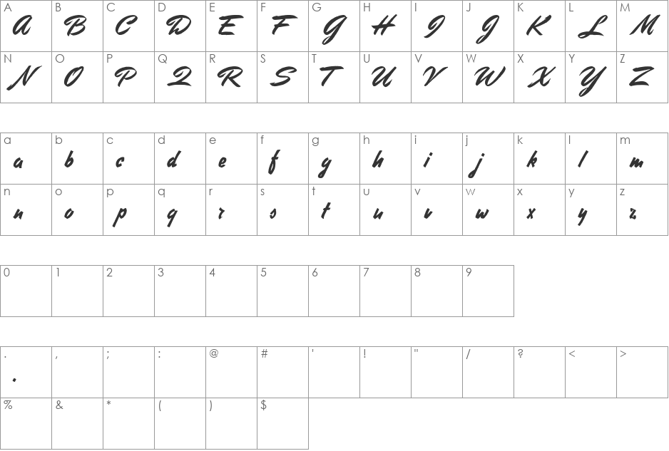 Stephens Heavy Writing font character map preview