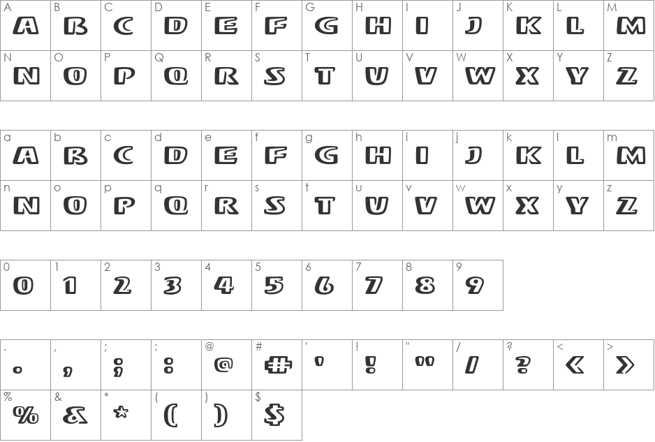 Stereo font character map preview