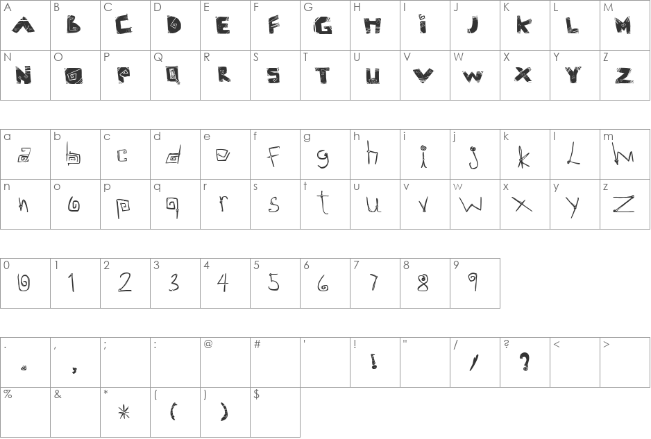 Adry of Hanabi font character map preview