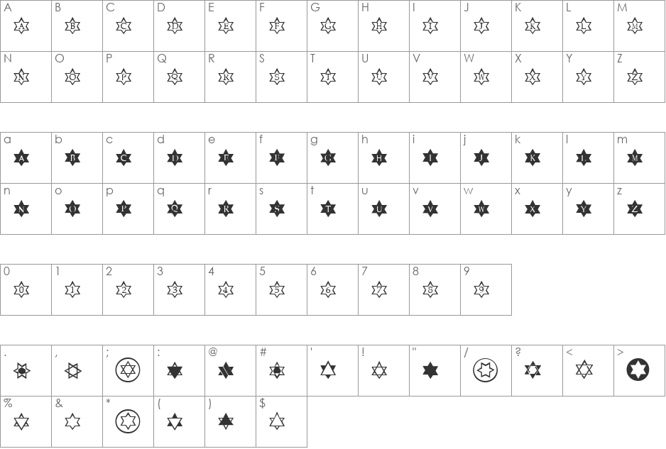 Sternschnuppe font character map preview