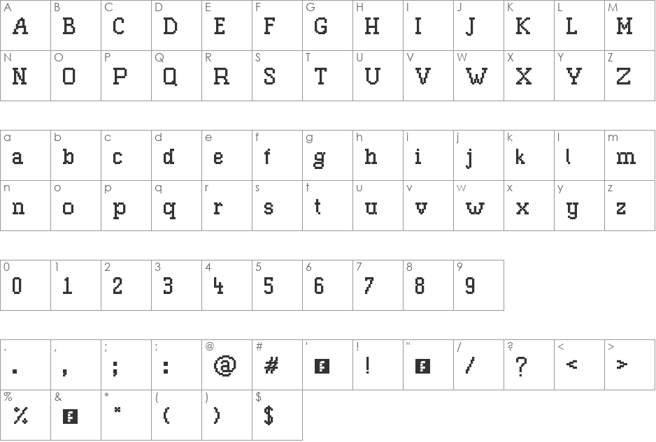 Sterrantino Bold font character map preview