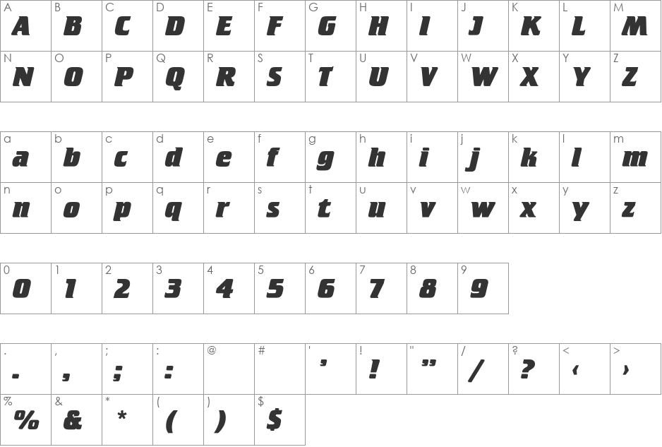 Stettin font character map preview