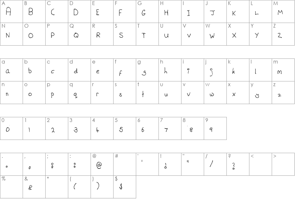 Steve - neater font character map preview