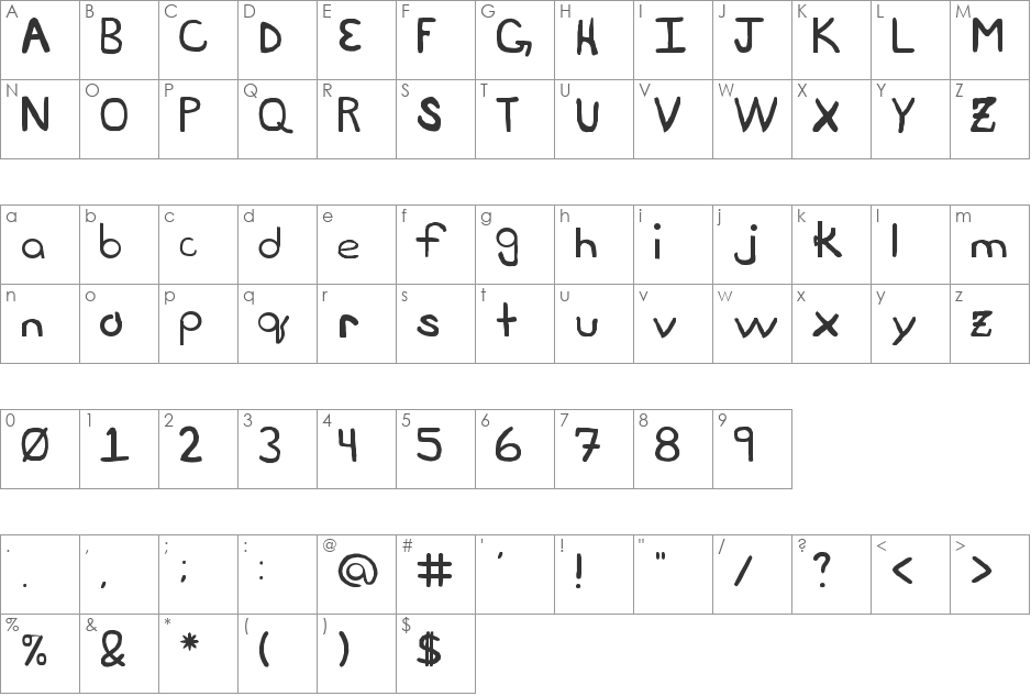 Steve's Handwriting Basic font character map preview