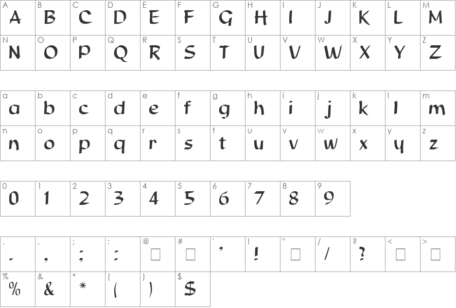 Beauregard Display SSi font character map preview