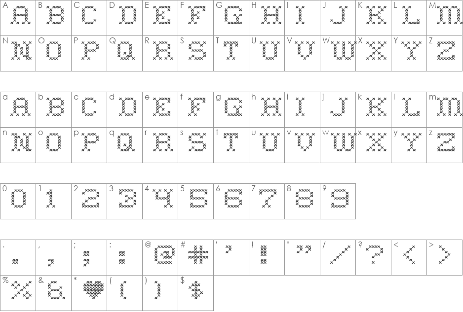 Stiching font character map preview