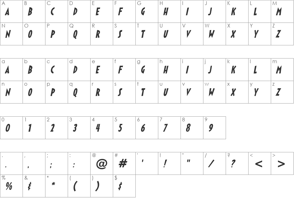 Sticky Moula BTN font character map preview