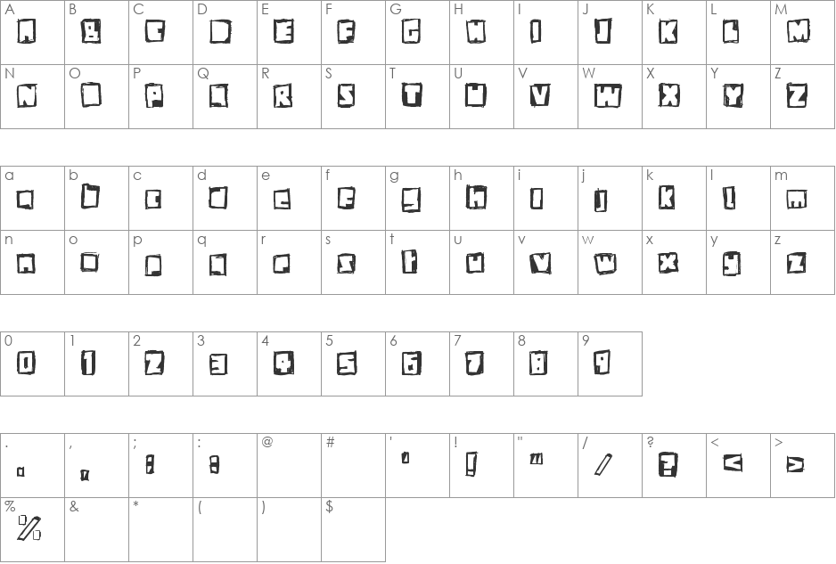 stiff neck font character map preview