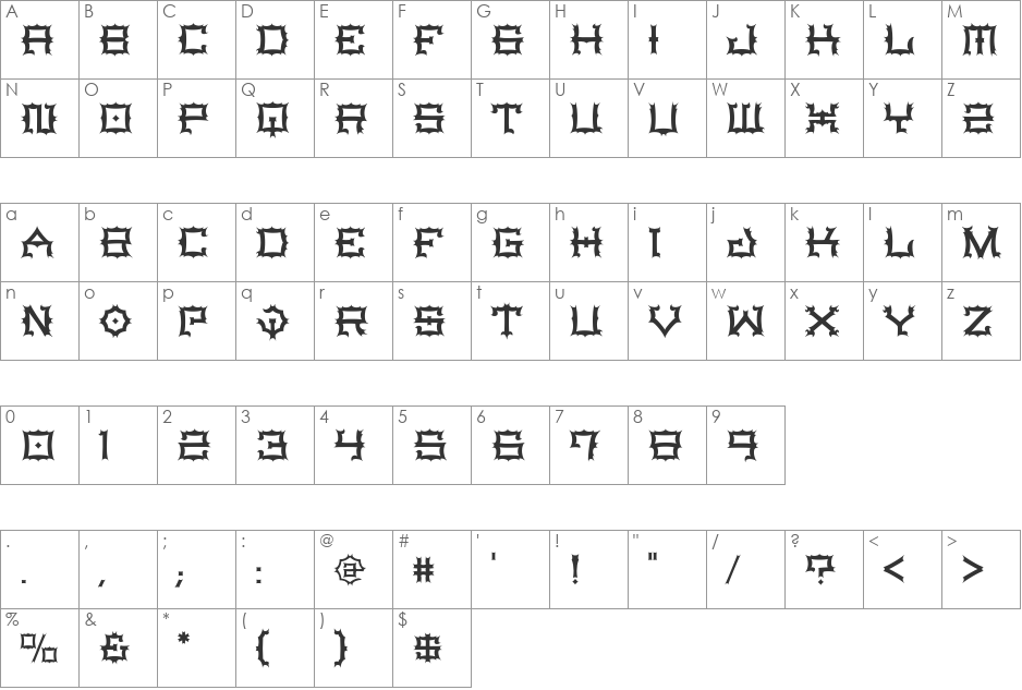 Stigmata font character map preview
