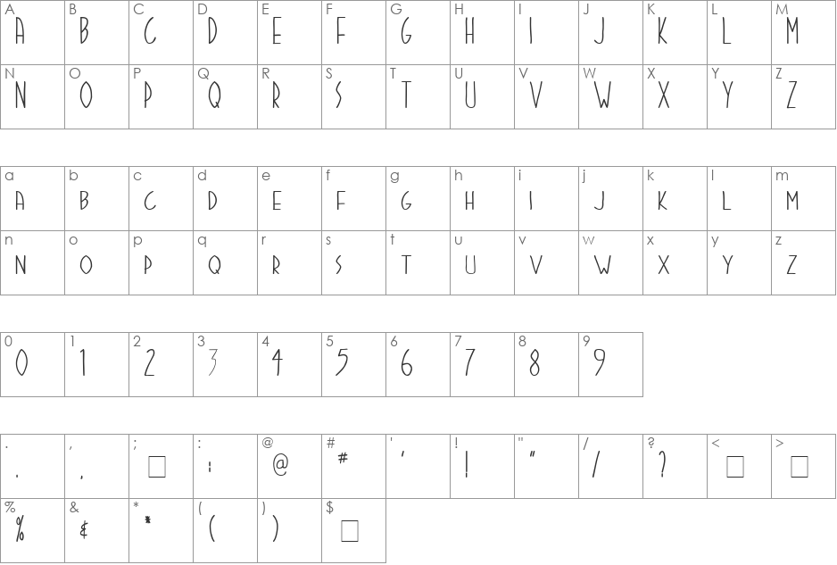 Stigmata font character map preview