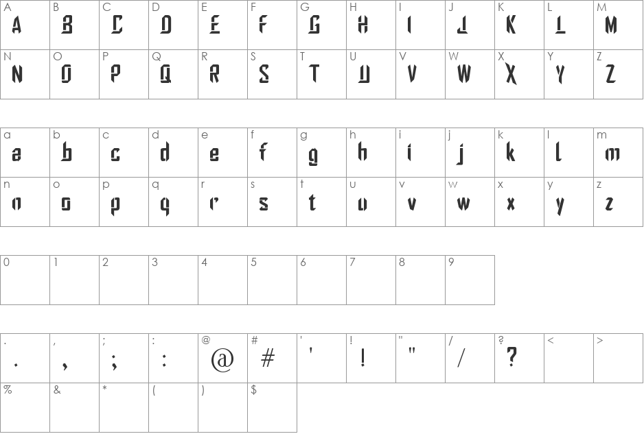 Stiletto font character map preview