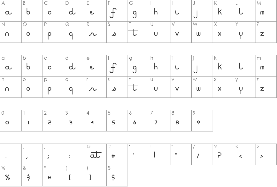 Stiletto font character map preview
