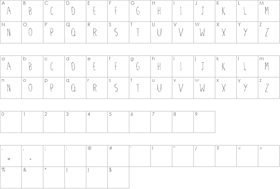 Stiletto Skinny font character map preview