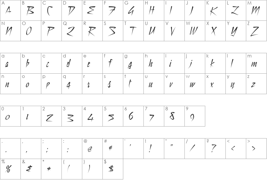 Still Time font character map preview