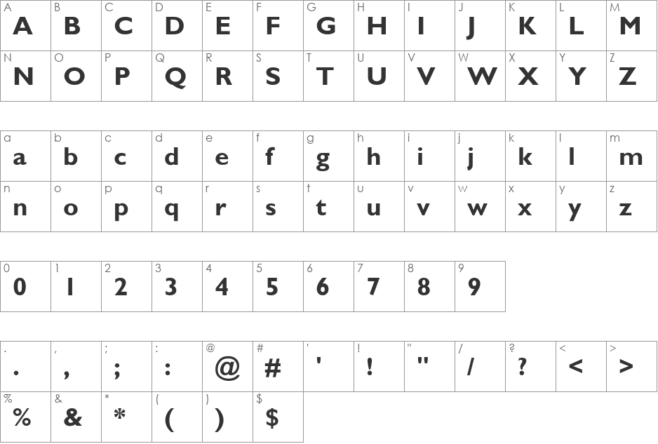 Stimmell-Bold font character map preview