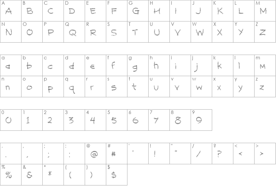 Stingwire BT font character map preview