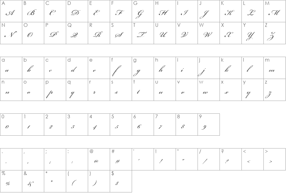 Beautiful ES font character map preview