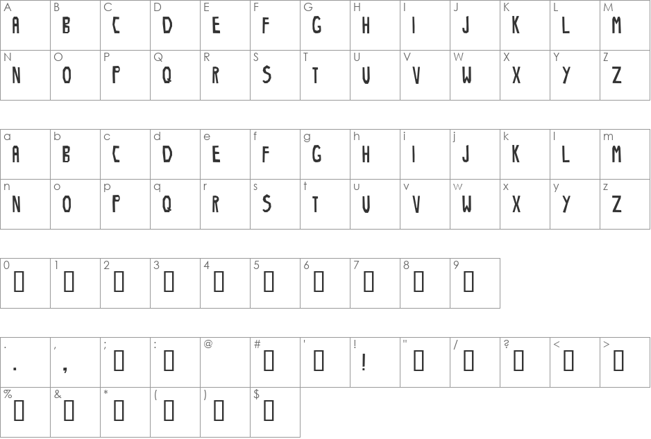Stinko font character map preview