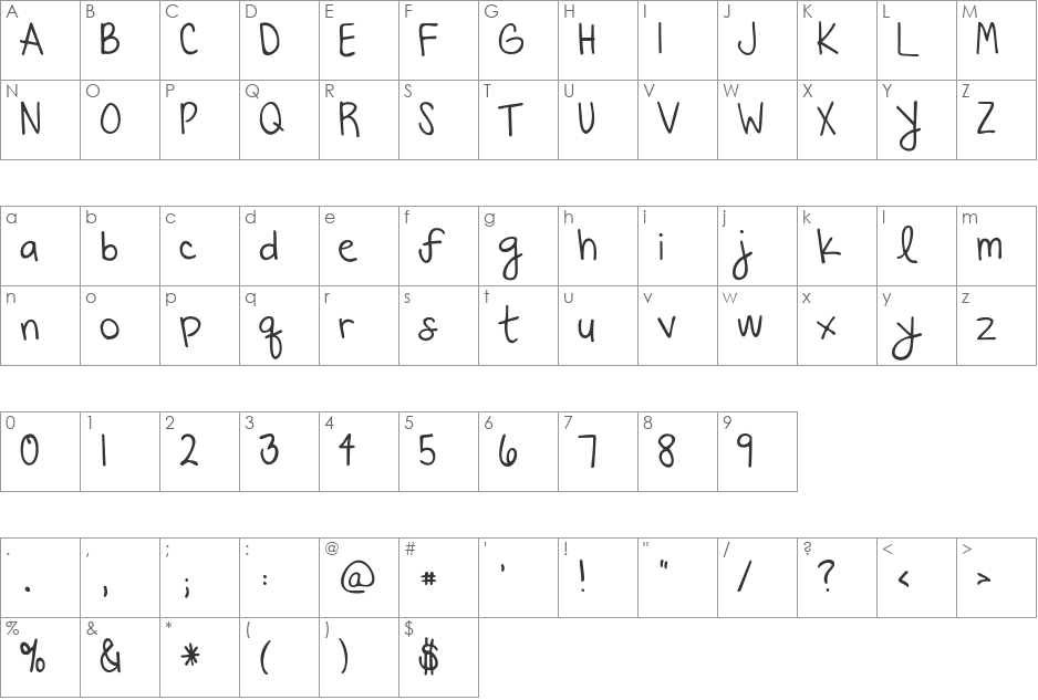 Beautiful Every Time font character map preview