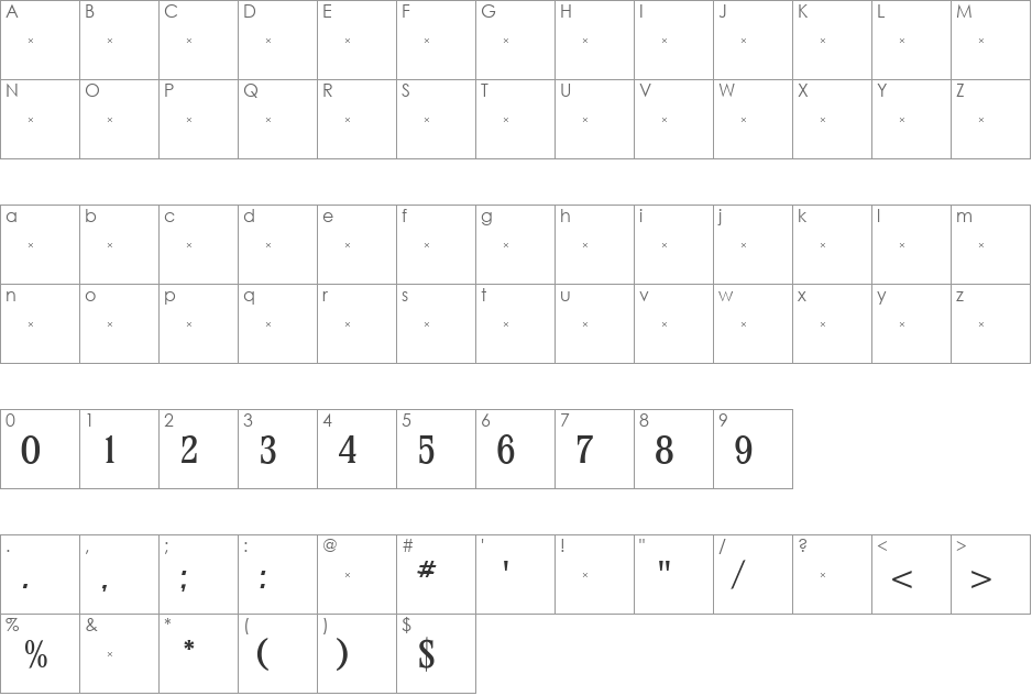 StirlingMediumTab font character map preview