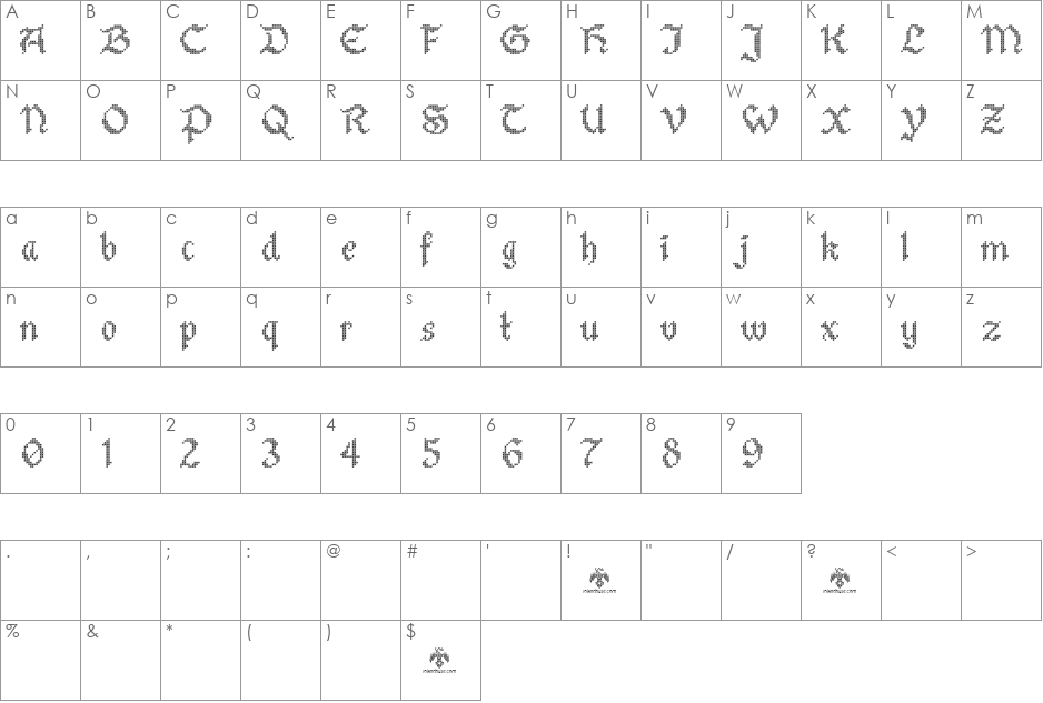 Stitch Warrior font character map preview
