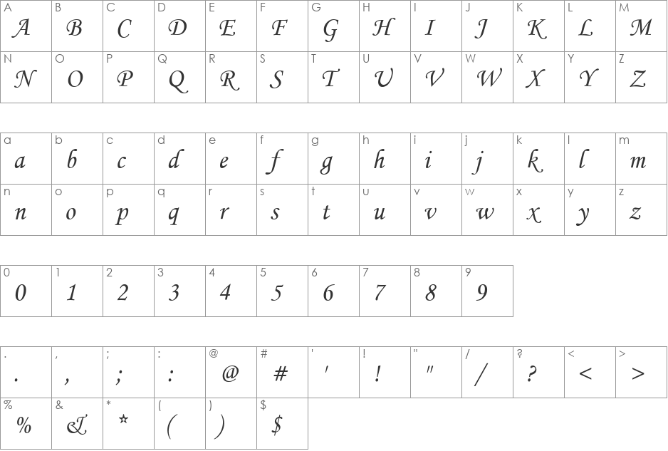 STLiti font character map preview