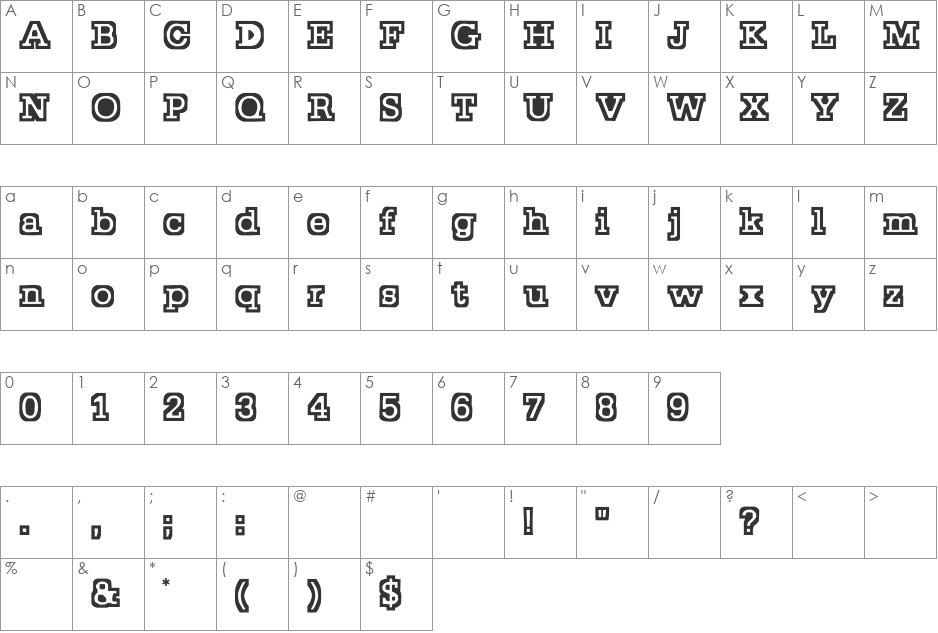 Stocky font character map preview