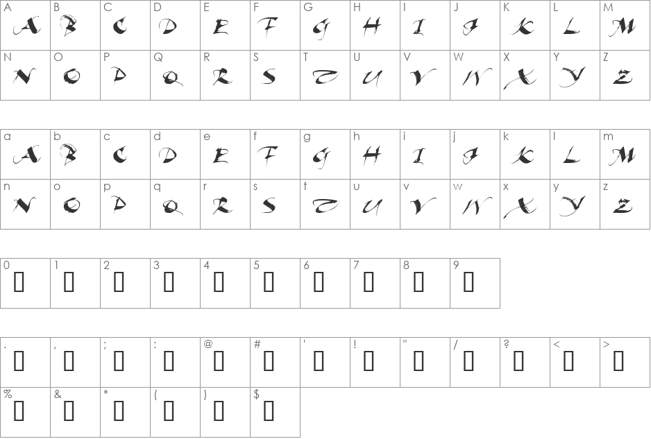 Beautiful Ink font character map preview