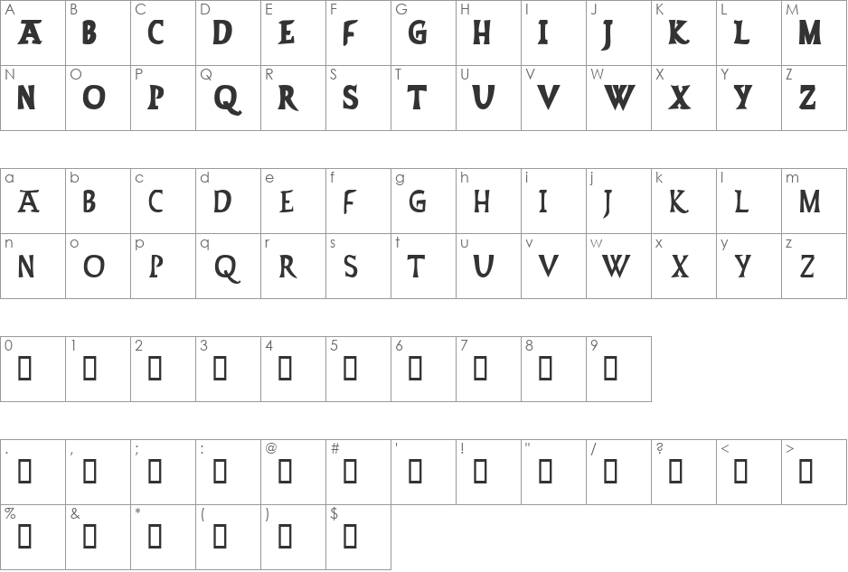 Stoneage font character map preview