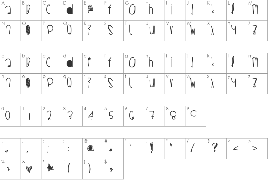 BeautifulLiar font character map preview