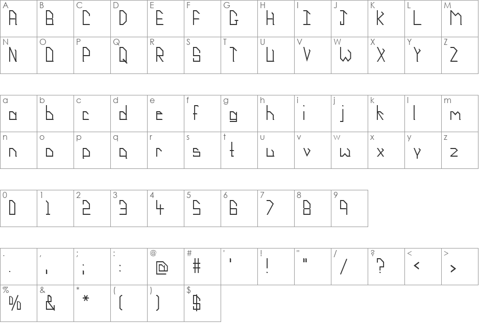 Stony 101 font character map preview