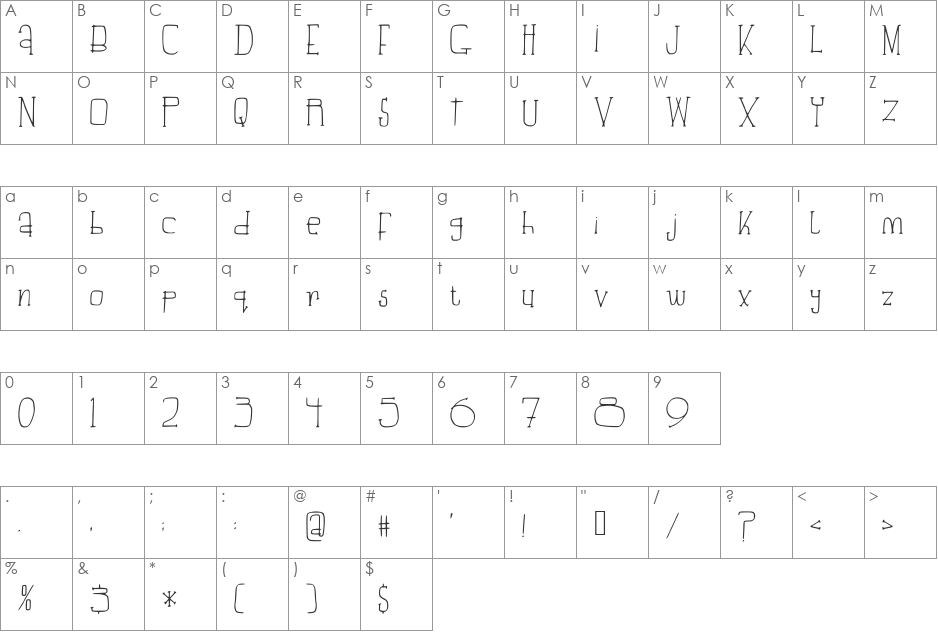Beautiful_Aria font character map preview