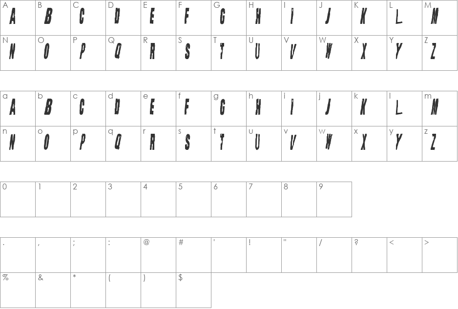 Straight Face font character map preview