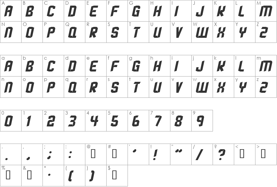 StrangePhenomena outlined font character map preview