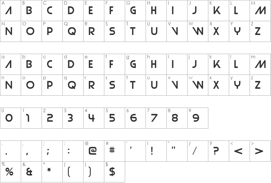 Strasua font character map preview